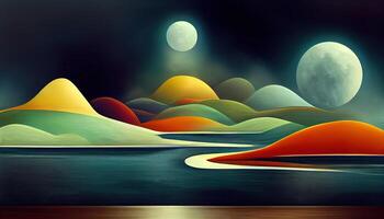 Retro futuristic landscape of universe background. photo