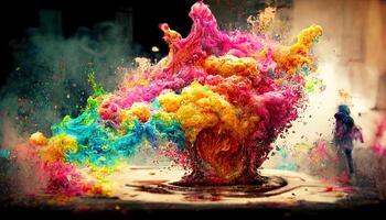 Abstract background with burst of colors, rainbow exlplosion of paint. photo