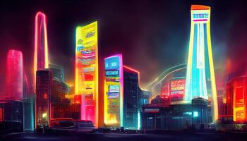 Surreal glowing metropolis. Fantastic city of the future. Alternative reality. Digital illustration. photo