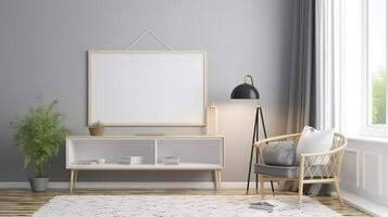 Horizontal wooden frame mock-up in children room. photo