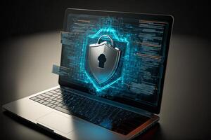 Laptop security firewall privacy protection concept. photo