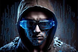 Hacker in virtual world. photo