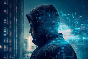 Hacker in virtual world. photo