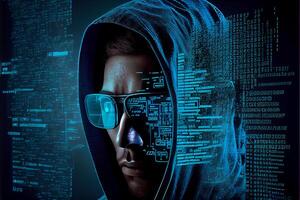 Hacker in virtual world. photo