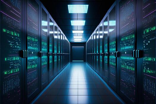 Server room data center with cinematic lighting. photo