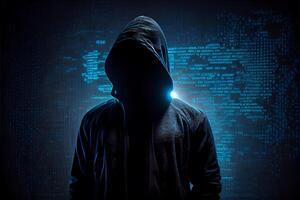 Silhouette hacker in virtual world. photo