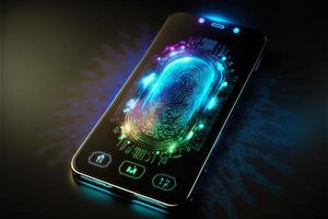 Futuristic smartphone and scan fingerprint identity login photo