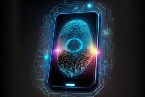 Futuristic smartphone and scan fingerprint identity login photo
