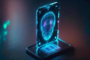 Futuristic smartphone and scan fingerprint identity login photo