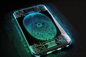 Futuristic smartphone and scan fingerprint identity login photo