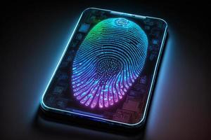 Futuristic smartphone and scan fingerprint identity login photo