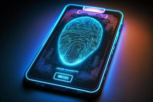 Futuristic smartphone and scan fingerprint identity login photo