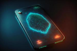 Futuristic smartphone and scan fingerprint identity login photo