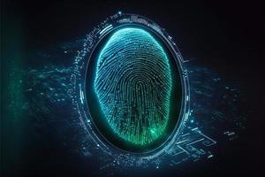 Futuristic security concept digital screen locking by fingerprint photo