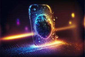 Futuristic smartphone and scan fingerprint identity login photo