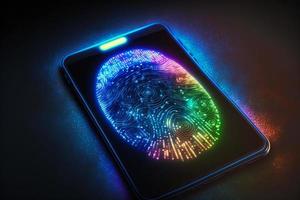 Futuristic smartphone and scan fingerprint identity login photo