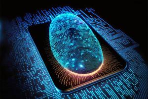 Futuristic smartphone and scan fingerprint identity login photo