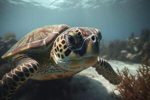 Sea turtle under water. . photo