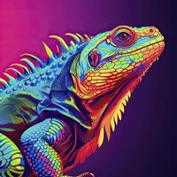 iguana en neón colores. generativo ai. foto