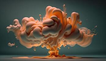 , Flowing light apricot crush smoke with splashes. Soft fluid banner, spring female mood, 3D effect, modern macro realistic abstract background illustration, ink in water effect. photo