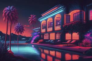 Fantasy hotel, neon colors. . photo