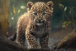 Cute little leopard cub. . photo