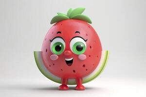 Cute cartoon watermelon, 3d character. . photo