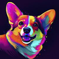 corgi en neón colores. generativo ai. foto