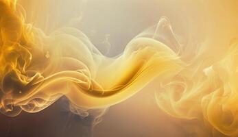 , Flowing light yellow smoke with splashes. Soft fluid banner, spring female mood, 3D effect, modern macro realistic abstract background illustration, ink in water effect. photo