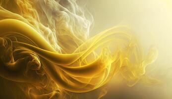 , Flowing light yellow smoke with splashes. Soft fluid banner, spring female mood, 3D effect, modern macro realistic abstract background illustration, ink in water effect. photo