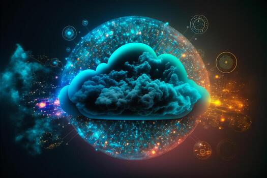 Digital cloud computing technology concept. photo