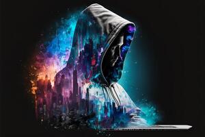 Hacker in virtual world. photo
