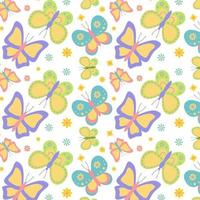 Seamless pattern with multicolored butterflies. Summer, spring background. For fabrics, textiles, wrapping paper, wallpaper. Decoration of baby room, children's clothes, books. Vector illustration