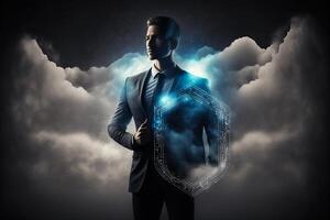 Businessman with cyber security technology concept. photo