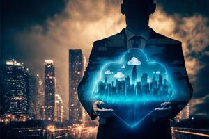 Businessman with cyber security technology concept. photo