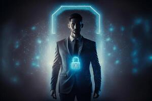 Businessman with cyber security technology concept. photo