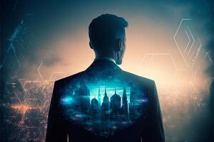 Businessman with cyber security technology concept. photo