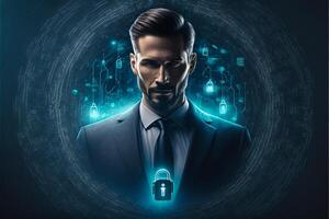Businessman with cyber security technology concept. photo