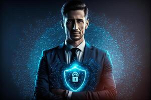 Businessman with cyber security technology concept. photo