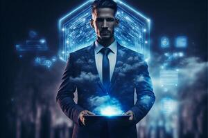 Businessman with cyber security technology concept. photo