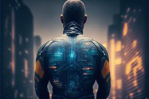 Hacker in virtual world. photo