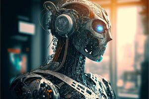 futurista humanoide robot en virtual mundo. generativo ai foto