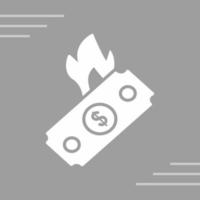 dólar en icono de vector de fuego