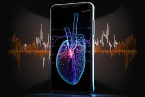 cuidado de la salud holograma monitor en digital tableta, médico tecnología concepto. generativo ai foto