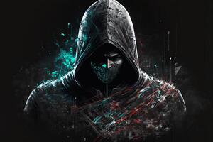Hacker in virtual world. photo