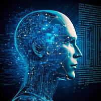 Abstract artificial intelligence businessman and humanoid robot concept, photo