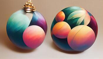 Christmas card with baubles, lights and wood texture Vector. photo