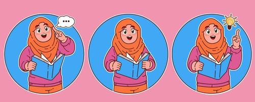 a muslim girl reading a book vector