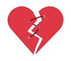 Broken heart glued with thread. Concept of friendship and trust vector