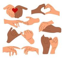 Reconciliation concept. Set of illustrations with different hands positions vector